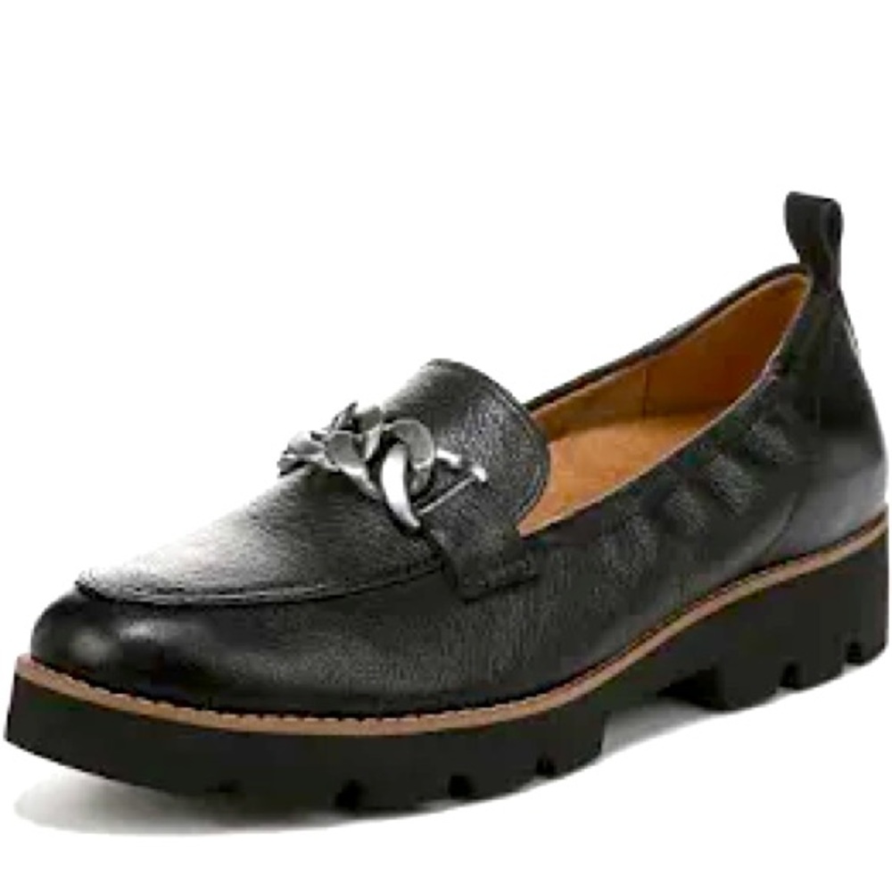 Vionic Cynthia black leather comfort chunky loafers arch support size 8-1/2 EUC
